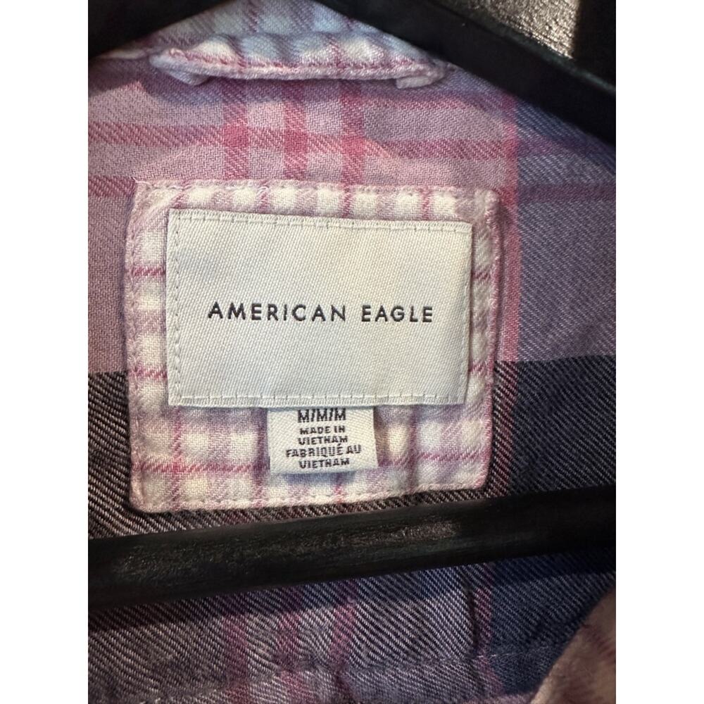 American Eagle Pink & Navy Plaid Shirt - Picture 2 of 6